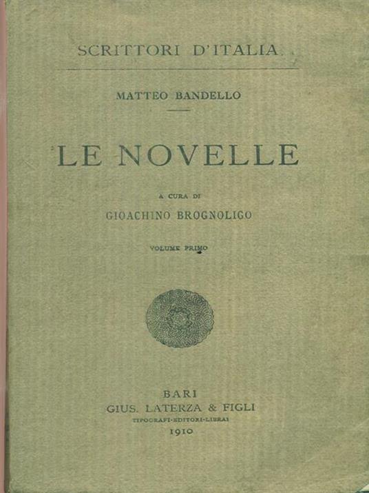Le novelle. Vol primo - Matteo Bandello - copertina
