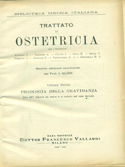 Trattato di ostetricia. Vol primo - copertina