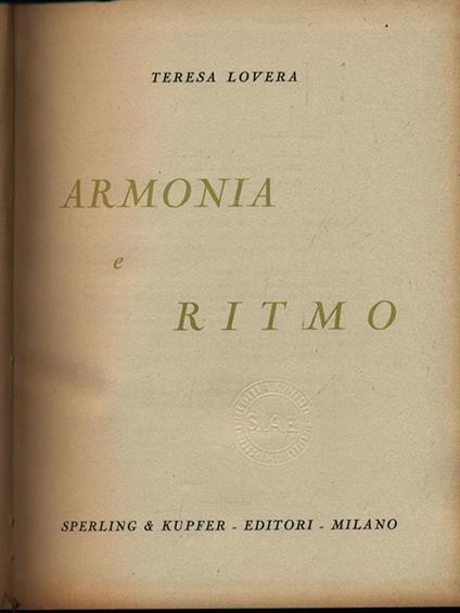 Armonia e ritmo - Teresa Lovera - copertina