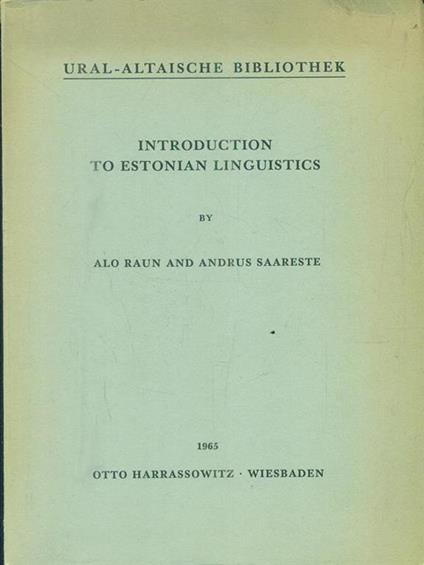Introduction to estonian linguistics - copertina