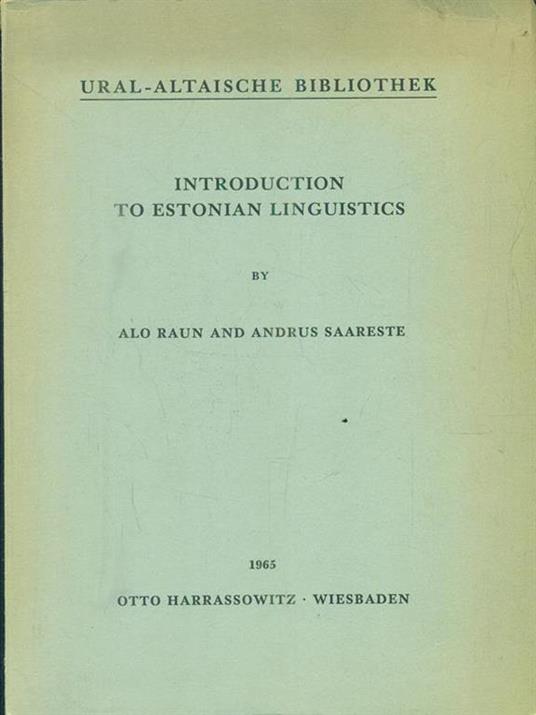 Introduction to estonian linguistics - copertina