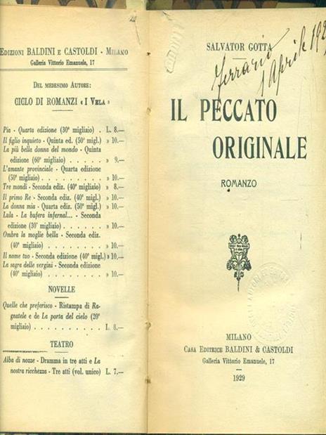 Il peccato originale - Salvatore Gotta - copertina