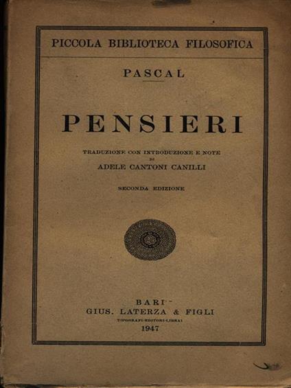Pensieri - Blaise Pascal - copertina