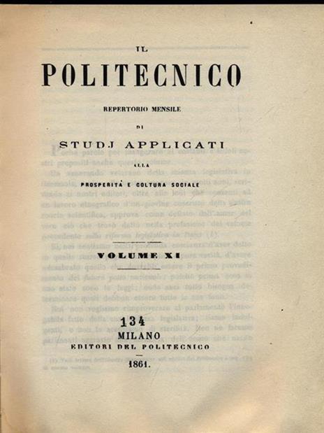 Il Politecnico vol. XI - copertina