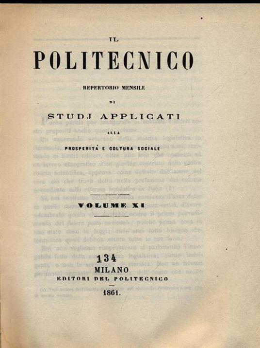 Il Politecnico vol. XI - copertina