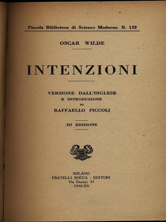 Intenzioni - Oscar Wilde - copertina