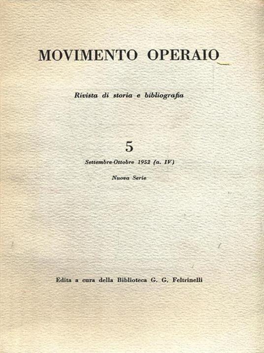 Movimento Operaio. N. 5 Settembre Ottobre 1952 - copertina