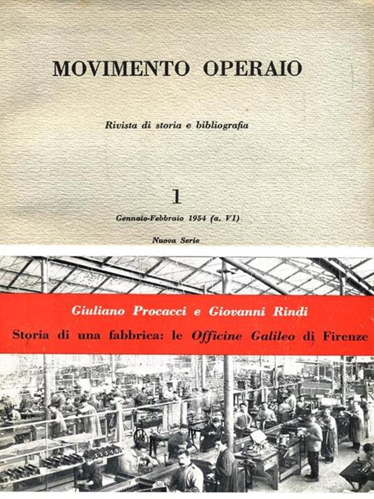 Movimento Operaio - N. 1 Gennaio Febbraio 1954 - copertina