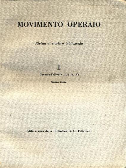 Movimento Operaio. N. 1 Gennaio Febbraio 1953 - copertina
