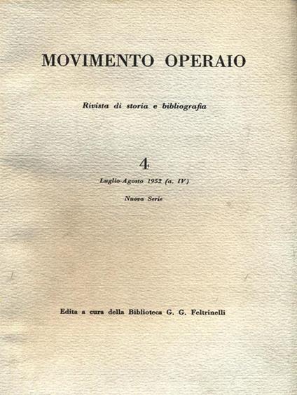 Movimento Operaio - N. 4 Luglio Agosto 1952 - copertina