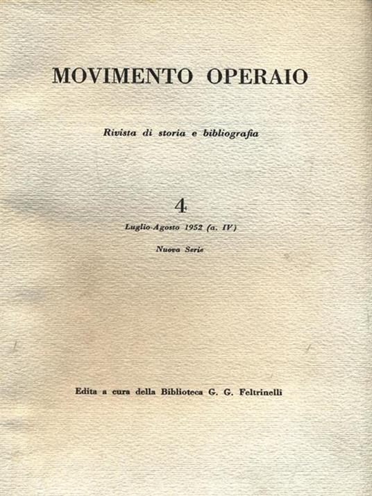 Movimento Operaio - N. 4 Luglio Agosto 1952 - copertina