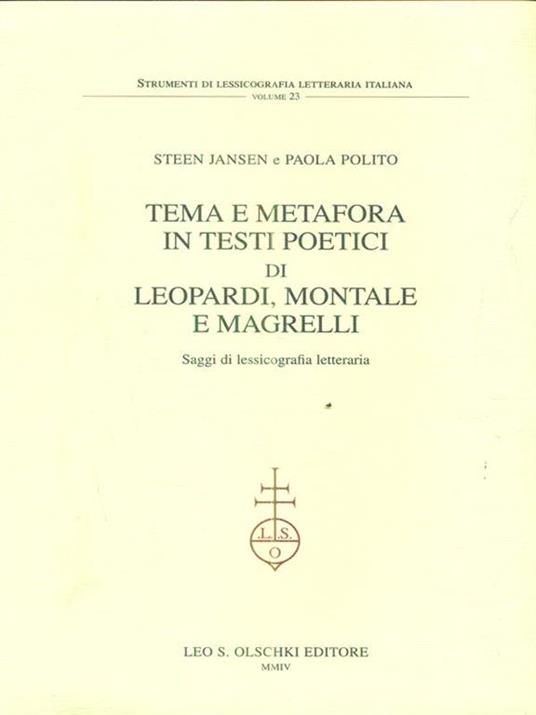 Tema e metafora in testi poetici di Leopardi, Montale e Magrelli - copertina