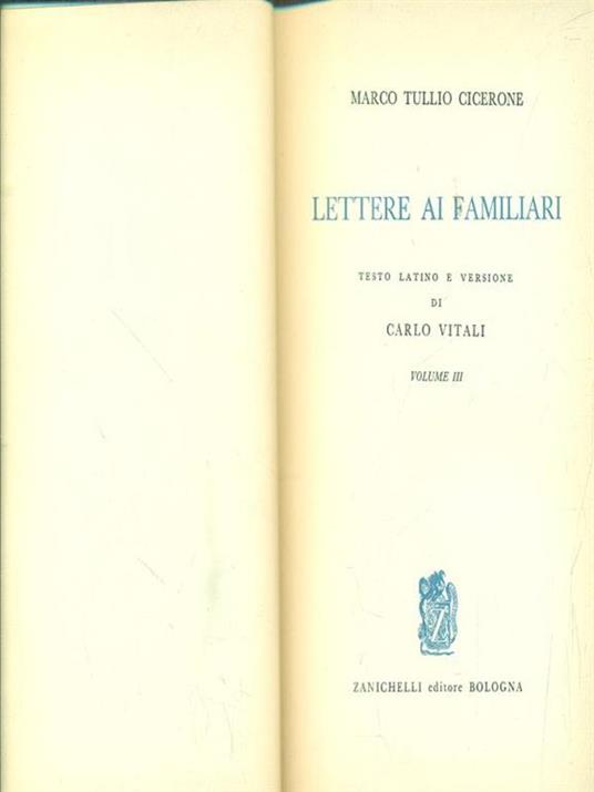 Lettere ai familiari. Libro III - M. Tullio Cicerone - copertina