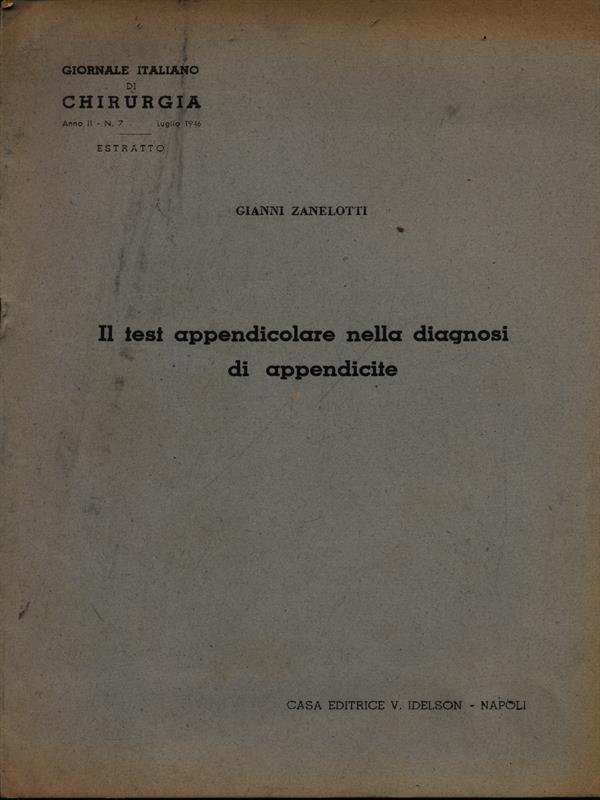 Il test appendicolare nella diagnosi di appendicite. Estratto