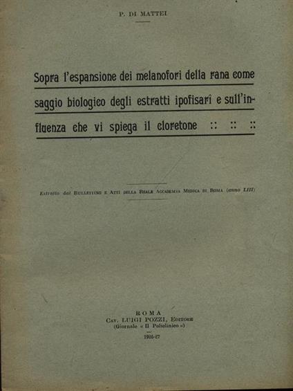 Sopra l'espansione dei melanofori della rana - Estratto - Pietro Di Mattei - copertina