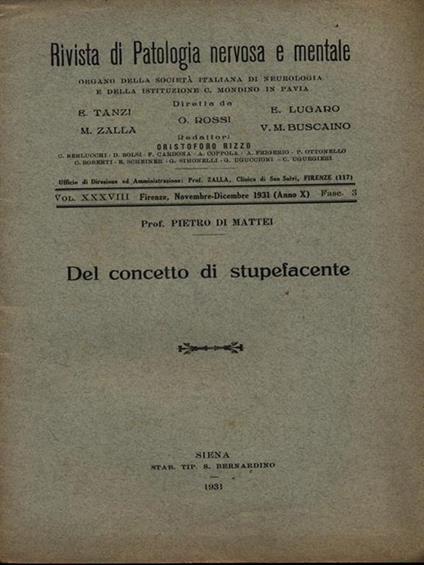 Del concetto di stupefacente. Estratto - Pietro Di Mattei - copertina