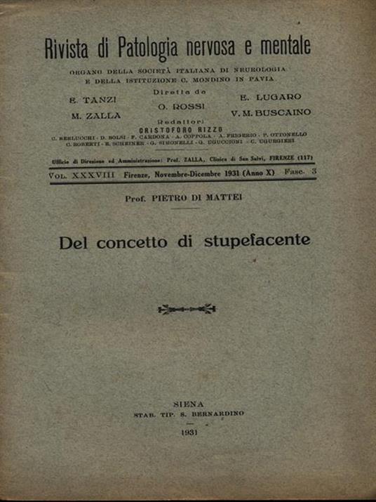 Del concetto di stupefacente. Estratto - Pietro Di Mattei - copertina