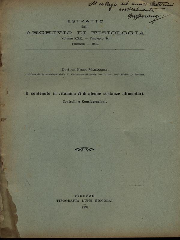 Il contenuto in vitamina B di alcune sostanze alimentari - Estratto
