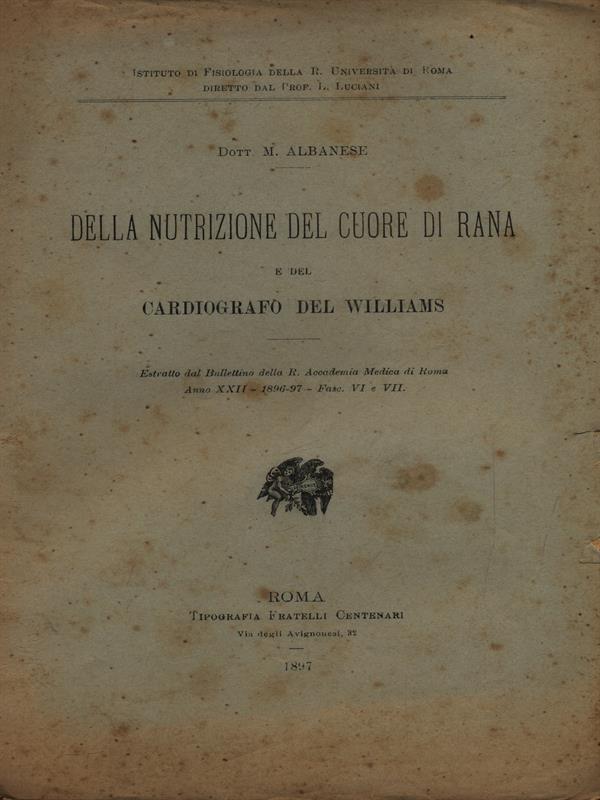Della nutrizione del cuore di rana e del cardiografo del Williams. Estratto