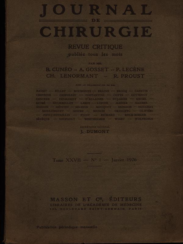 Journal de chirurgie tome XXVII n. 1/Janvier 1926