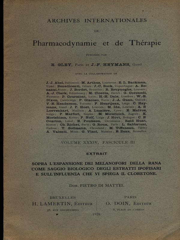 Sopra l'espansione dei melanofori della rana. Estratto