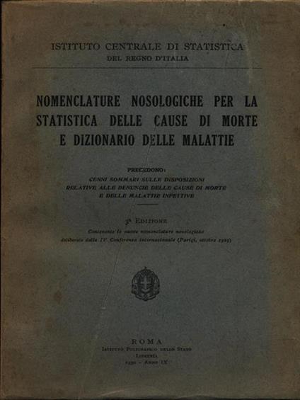 Nomenclature nosologiche per la statistica delle cause di morte e dizionario delle malattie - copertina