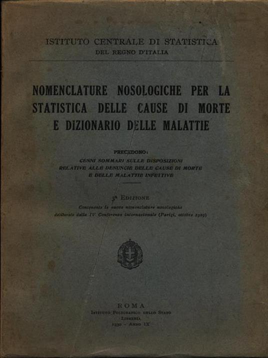 Nomenclature nosologiche per la statistica delle cause di morte e dizionario delle malattie - copertina