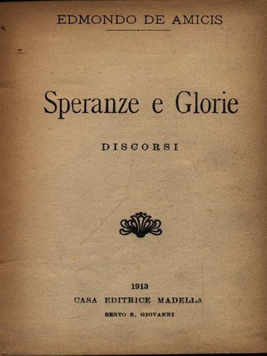 Speranze e glorie - Edmondo De Amicis - copertina