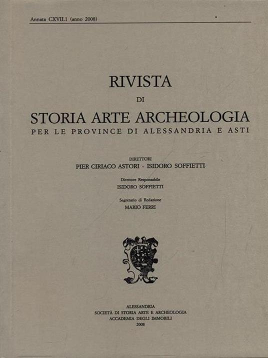 Rivista di storia arte archeologia per le province di Alessandria e Asti CXVII.1/2008 - copertina