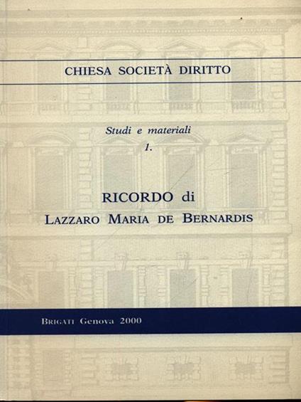 Ricordo di Lazzaro Maria De Bernardis - copertina