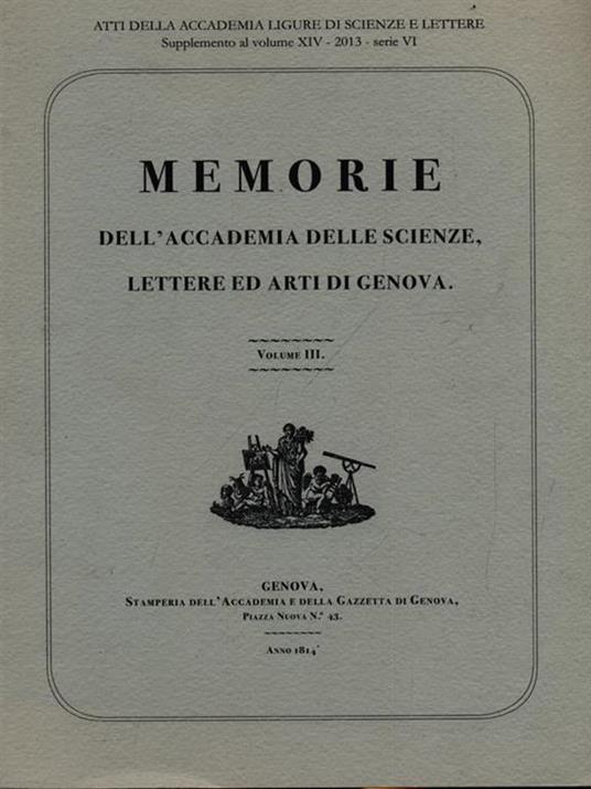 Memorie dell'Accademia delle scienze, lettere ed arti di Genova vol. III - copertina