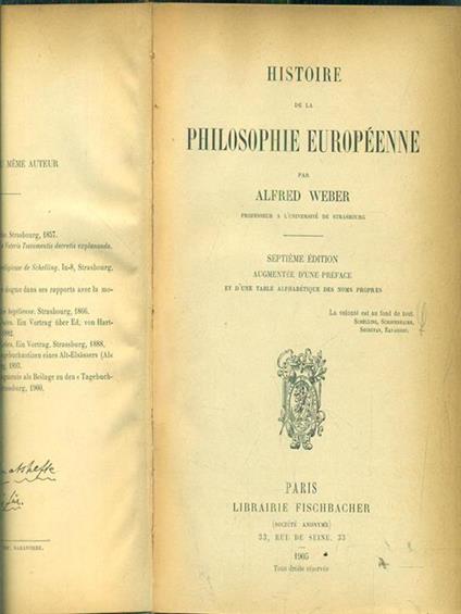 Histoire de la philosophie européenne - Alfred Weber - copertina