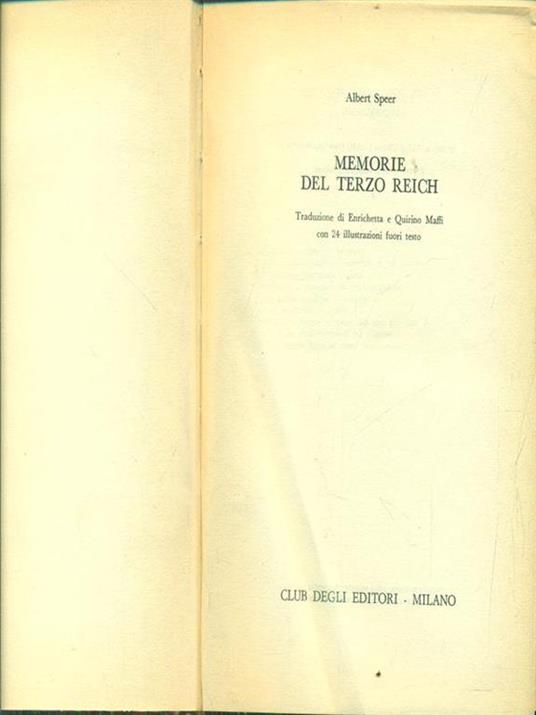 Memorie del terzo reich - Albert Speer - copertina