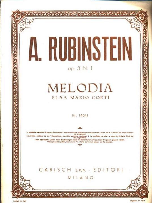 Op. 3 N. 1 Melodia elab. Mario Corti - Antoine Rubinstein - copertina