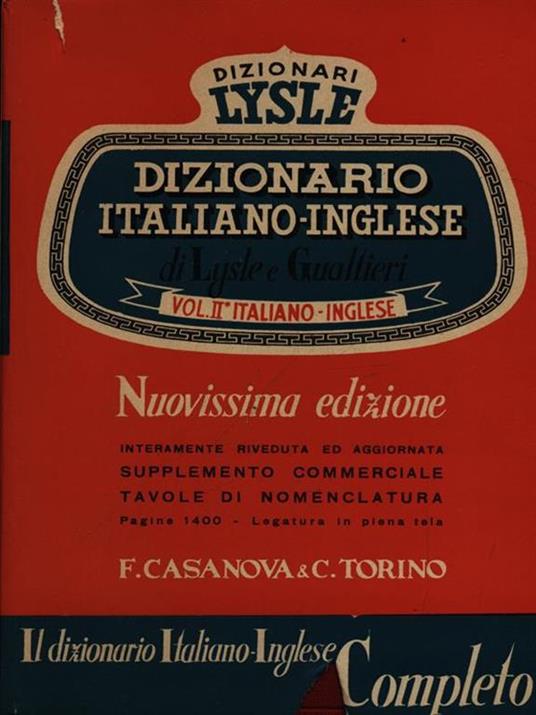 Dizionario italiano inglese II volume - Lysle - copertina