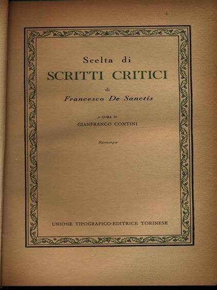 Scelta di scritti critici - Francesco De Sanctis - copertina