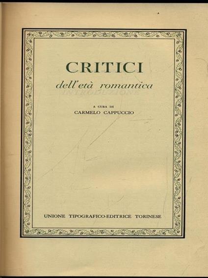 Critici dell'età romantica - copertina
