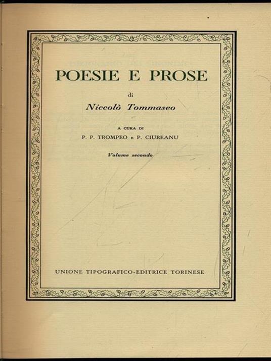 Poesie e prose vol. 2 - Niccolo Tommaseo - copertina