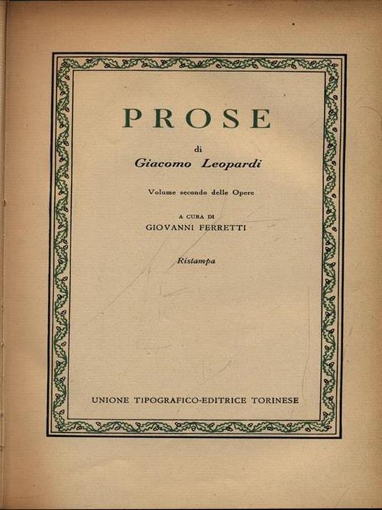 Prose - Giacomo Leopardi - copertina