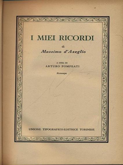 I miei ricordi - Massimo D'Azeglio - copertina