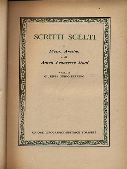 Scritti scelti - Pietro Aretino - copertina
