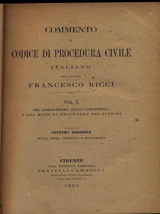 Commento al codice di procedura civile italiano 4vv - Francesco Ricci - copertina