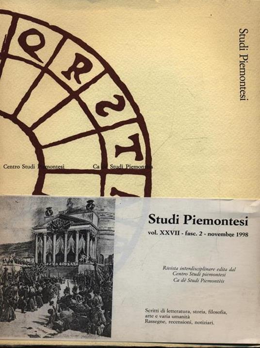Studi Piemontesi vol. XXVII fasc. 2/novembre 1998 - copertina