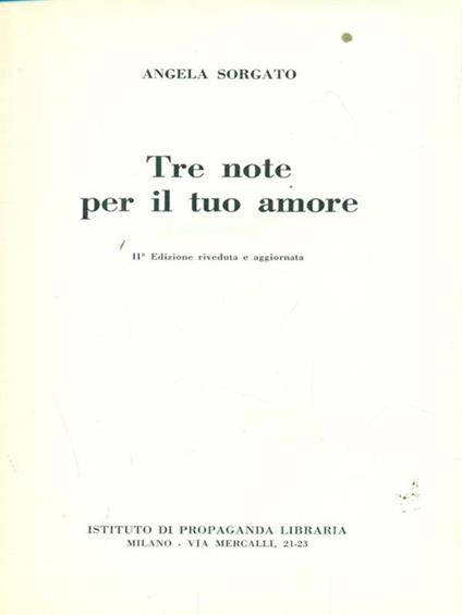 Tre note per il tuo amore - Angela Sorgato - copertina