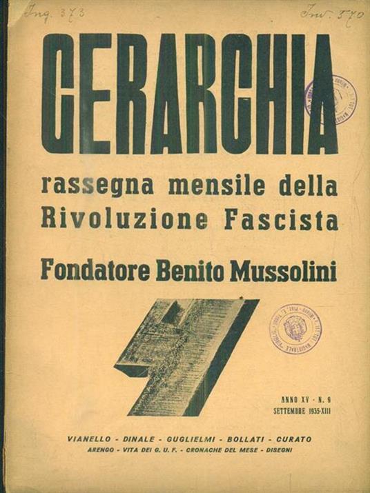 Gerarchia. N 9 - Settembre 1935 - copertina