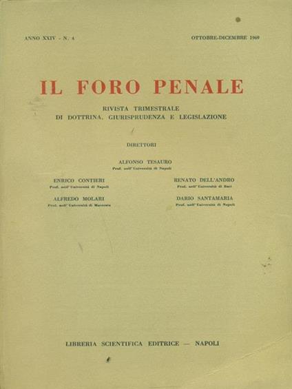 Il foro penale n. 4 Ottobre - Dicembre 1969 - copertina