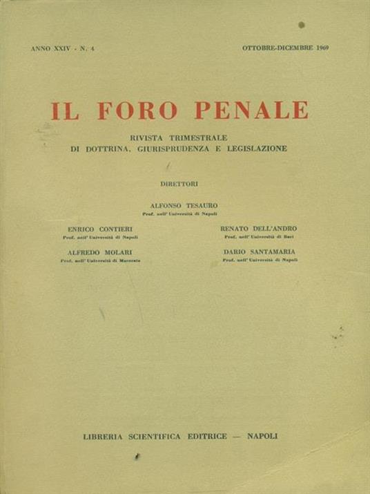 Il foro penale n. 4 Ottobre - Dicembre 1969 - copertina
