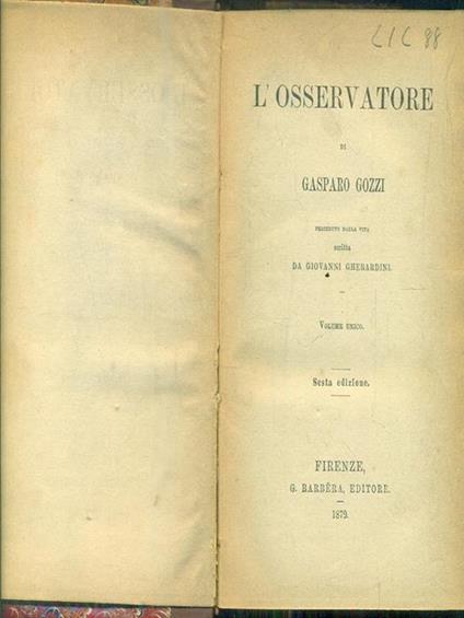 L' osservatore - Gasparo Gozzi - copertina