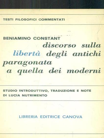 Discorso sulla libertà degli antichi paragonata a quella dei moderni - Benjamin Constant - copertina
