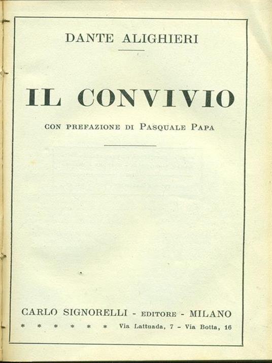 Il  Convivio - Dante Alighieri - copertina